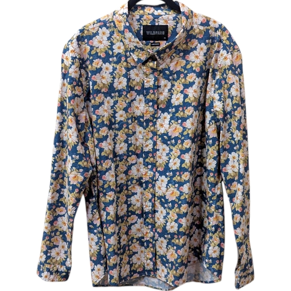 Wildfang Floral Button Down Shirt - Blue and White